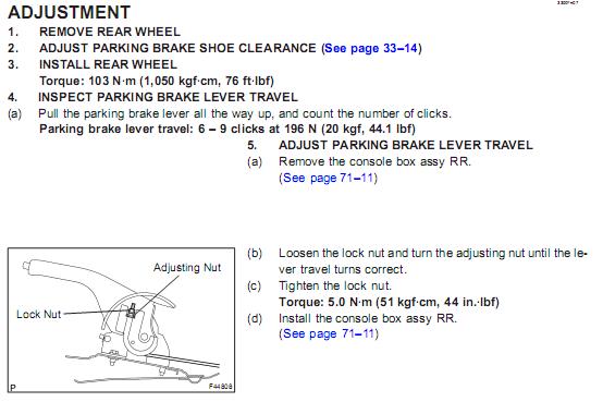 Регулиране на ръчната спирачка на Авенсис 2