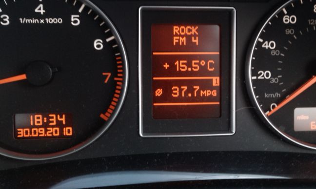 BC - 37.7mpg, реално 33.9mpg=8.33l/100km