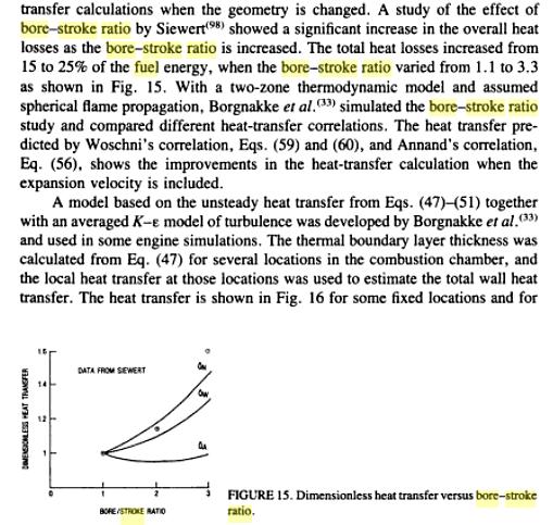 Увеличаването на топлинните загуби с увеличение на отношението диаметър/ход на буталото...